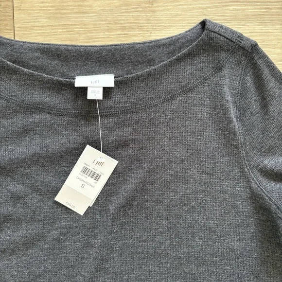 J. Jill Long Sleeve Tunic Top Size Small Boat Neck Cotton Blend Pockets Gray NWT - Picture 3 of 6